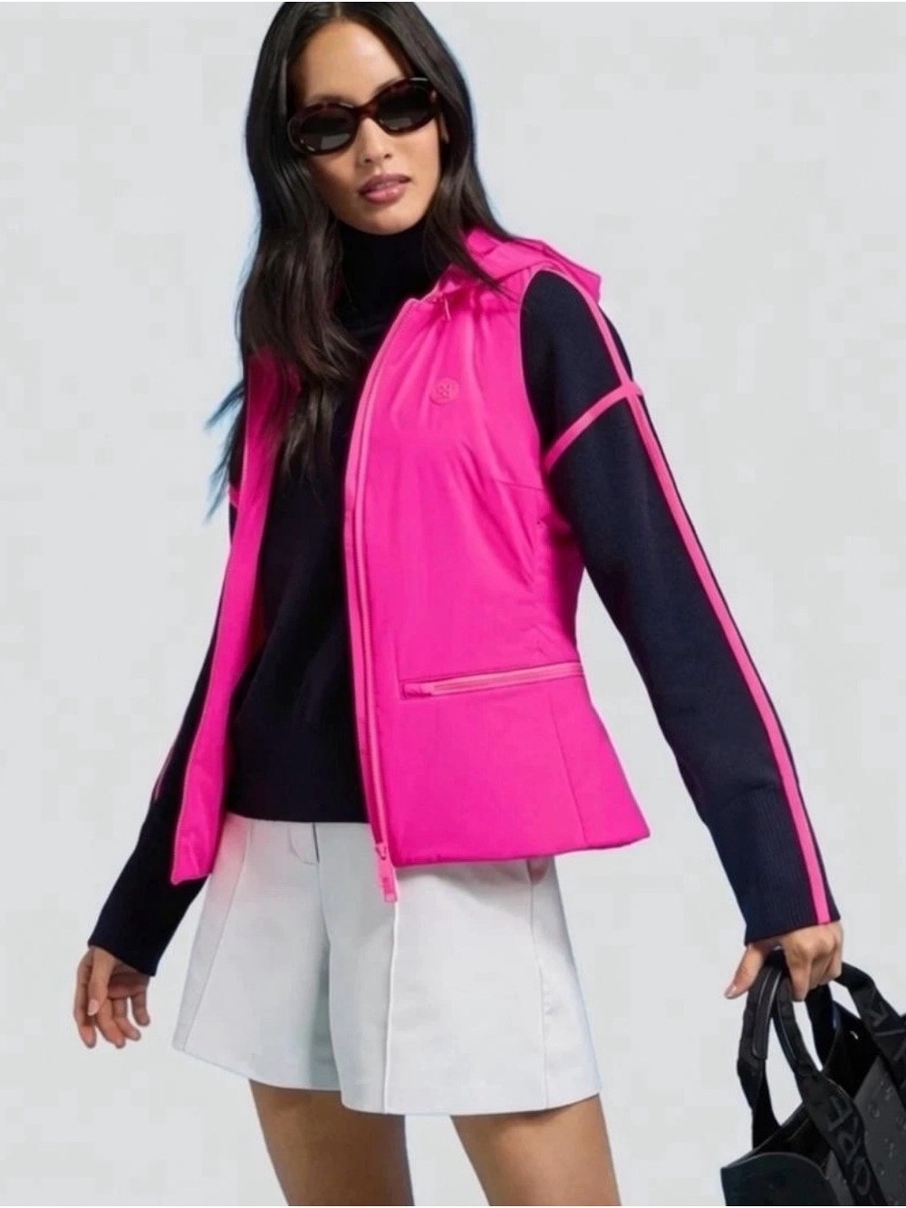 NWT G/FORE Whit Tailored Stretch Golf Vest in Knockout Pink w/ Removable Hood